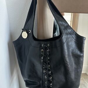 Stuart Weitzman Black Leather Lace-Up Shoulder Bag